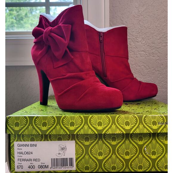 Gianni Bini Halo Red Suede Leather Booties with Bow - 8M - NIB - Picture 2 of 12